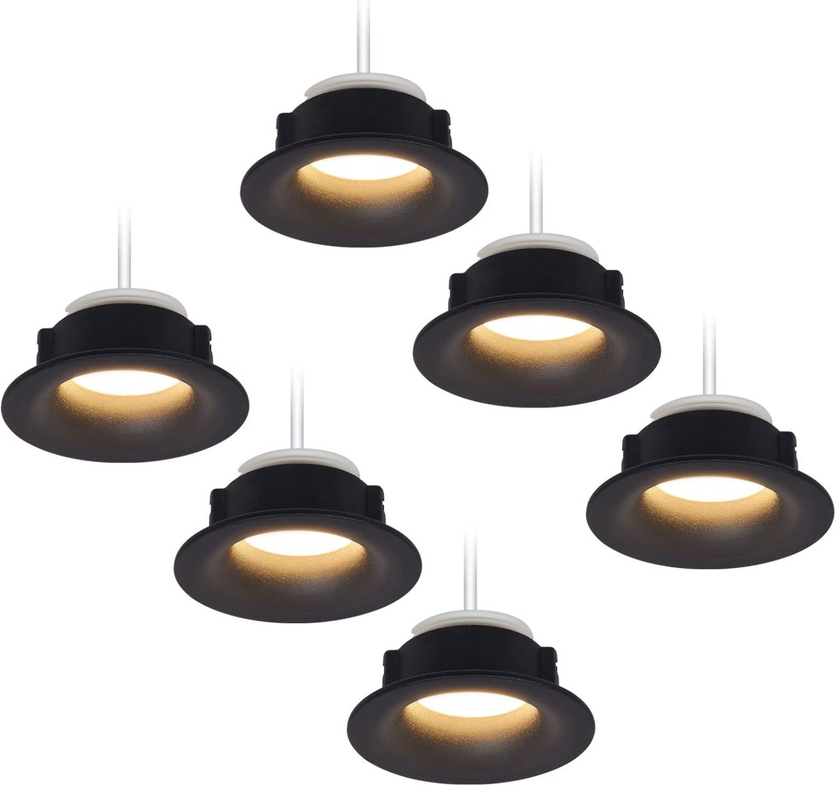 6x LED inbouwspots set rond - zwart 5 Watt warm wit dimbaar 230V plat - inbouwlamp 68-76 mm boorgat - inbouwspot plafondinbouwspot