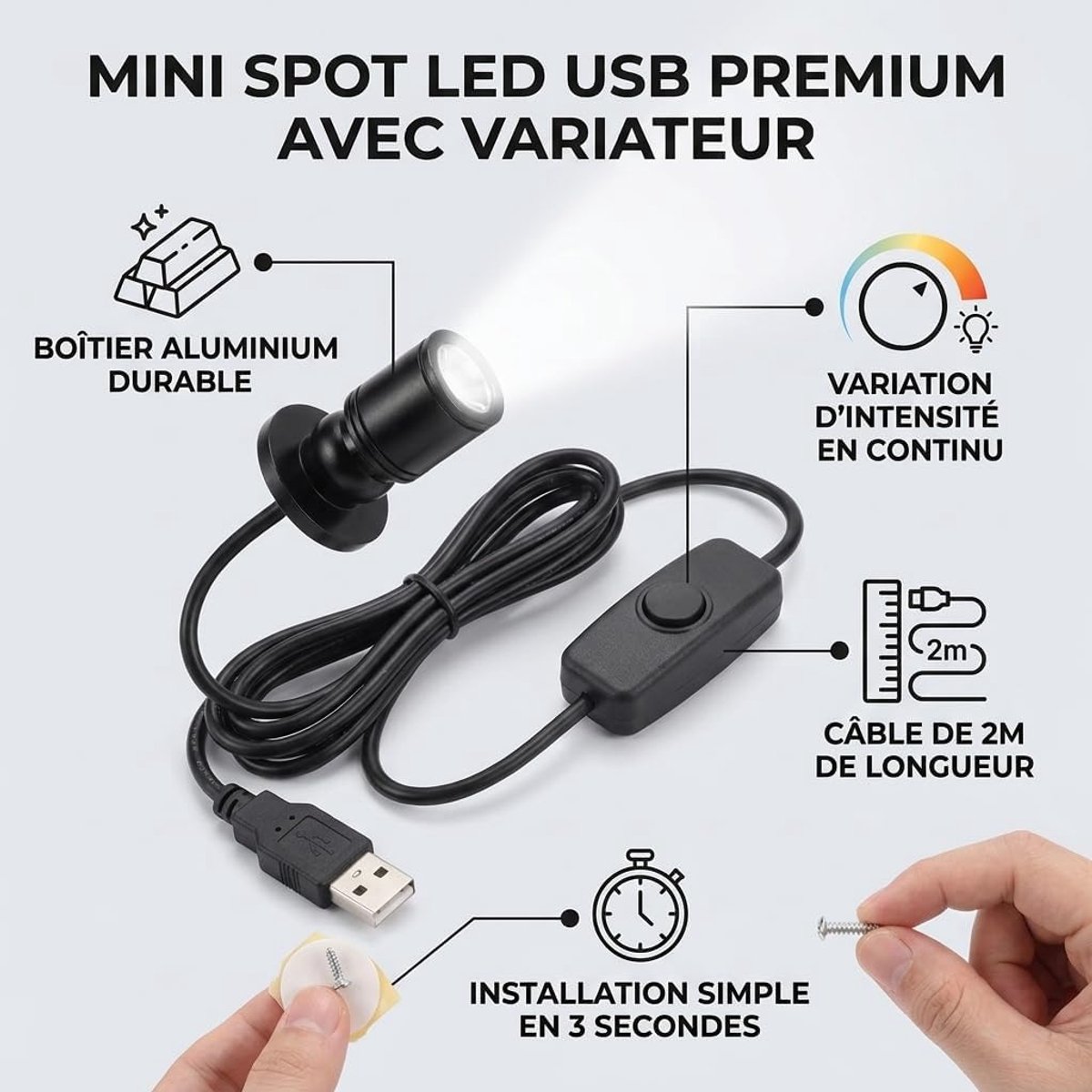 LED-spotlicht, 5V Spotlight Sieraden Showcase Display Verlichtingsarmatuur Mini Spot Lights Heldere USB Dimbare LED-spot met (Natuurlijk licht 4000K)