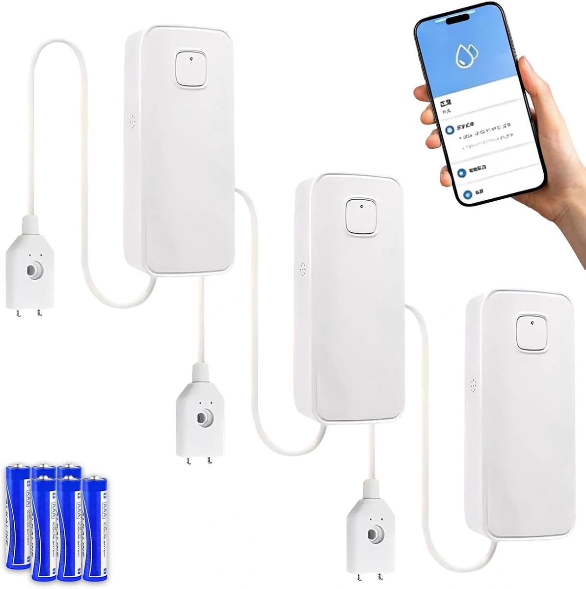 Waterlekkage Detector, 80 dB Alarm, Alarm voor Dompelpomp, SMS- en Telefoonmeldingen zijn Activeerbaar, Gratis Externe Bewaking via TUYA App