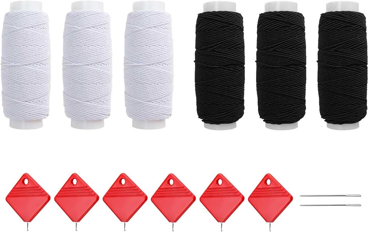 0XBIT Elastisch Naaigaren Met 6 Pinnen Voor Schoenen En Hoeden, Textielkleding, 6 Strengen Naaimachine Draadspoel, Zwart En Wit