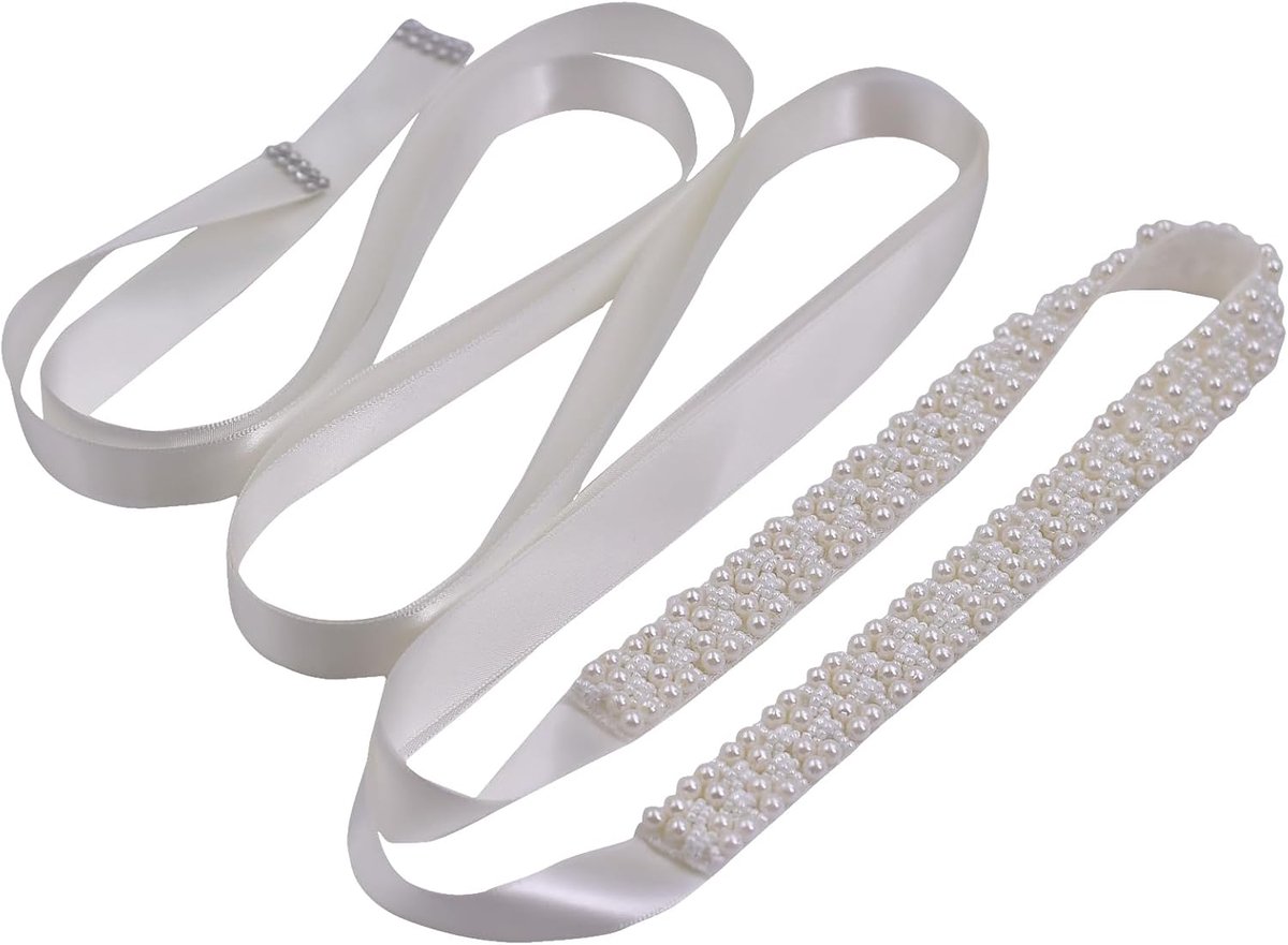 Glitter kristal strass riem satijn sjerp bruidsriem voor bruiloft party bruidsmeisjesjurken, naturel wit, One size