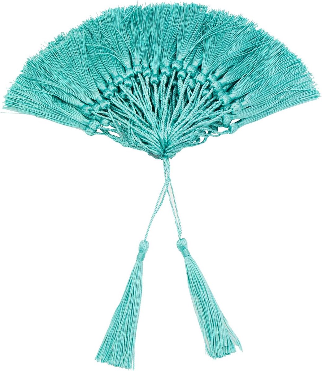 100 stuks turquoise kleur 13cm/5-inch zijdeachtige handgemaakte zachte kwastjes floss bladwijzer kwastjes met 2-inch koord lus voor sieraden maken, doe-het-zelf projecten, bladwijzers