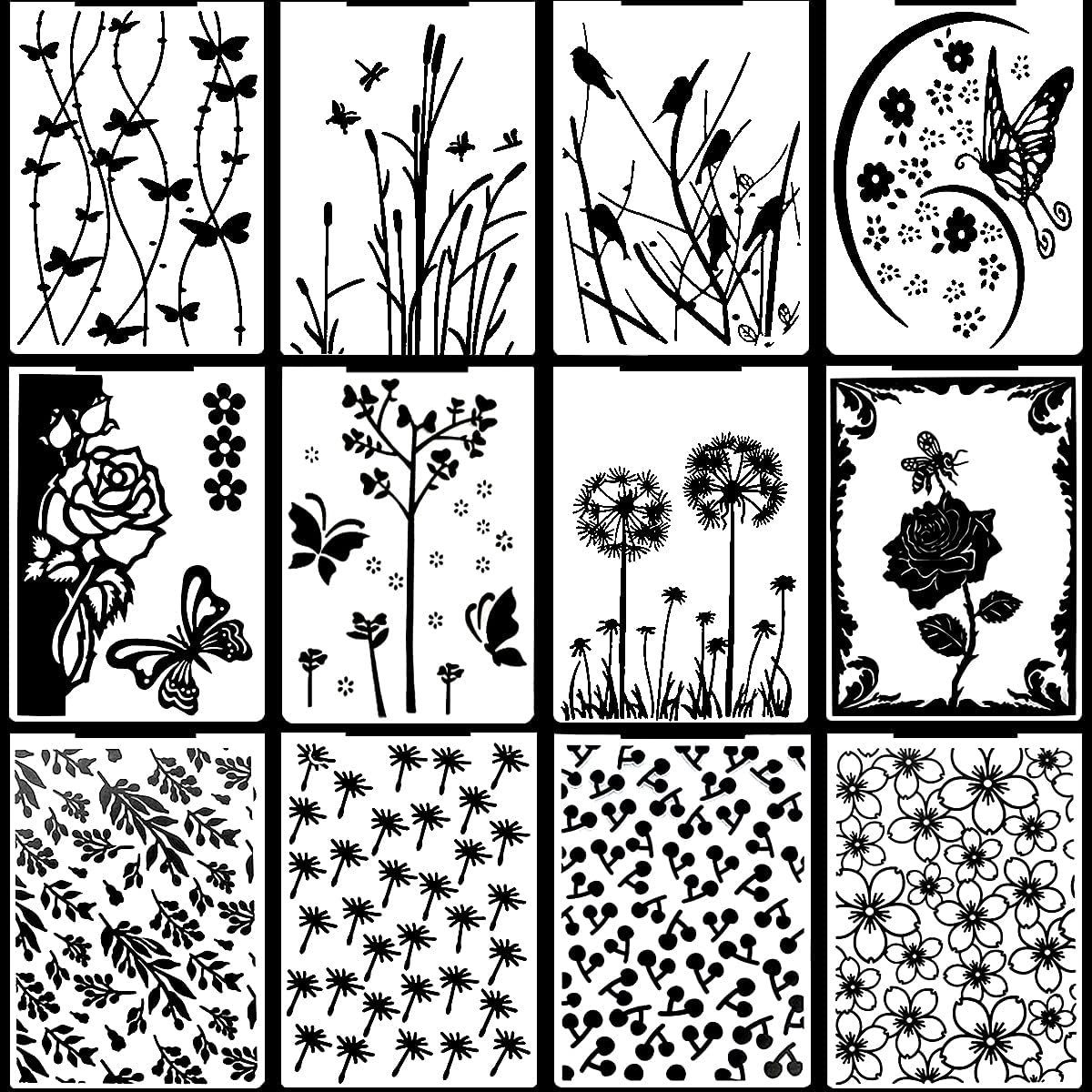 12 Stuks Embossing Template Plastic Embossing Folder Transparante Embossing Folder Wasbaar Embossing Folder voor Kaart het Maken van Fotoalbum Scrapbooking Decoratie, Gras en Hout (Stijl 1)