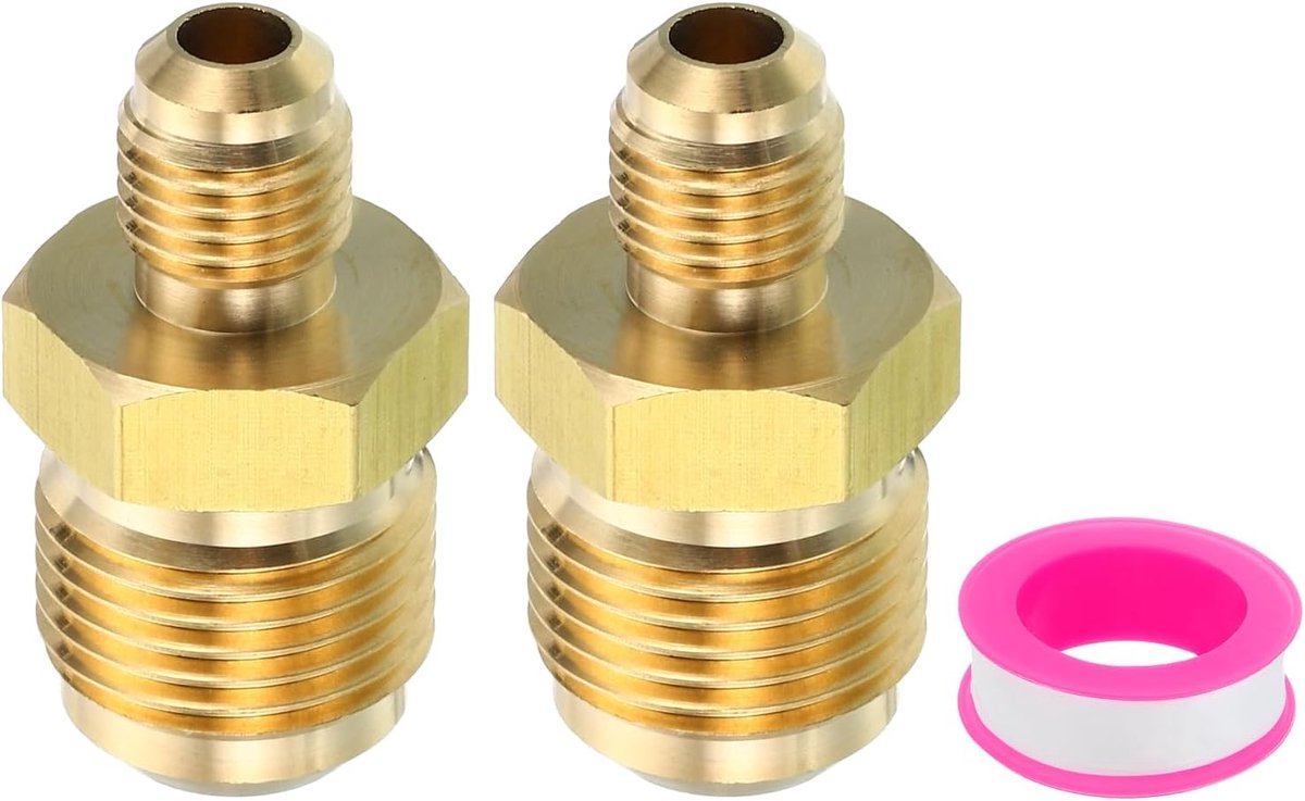 1/4 Inch Mannelijke Flare x 1/2 Inch Mannelijke Flare Connector, 2 Stks SAE 45 Graden Flare Messing Adapter Vermindering Unie Buis Koppeling Flare Pijp Fitting voor Air Gas Lijn Koeling HVAC