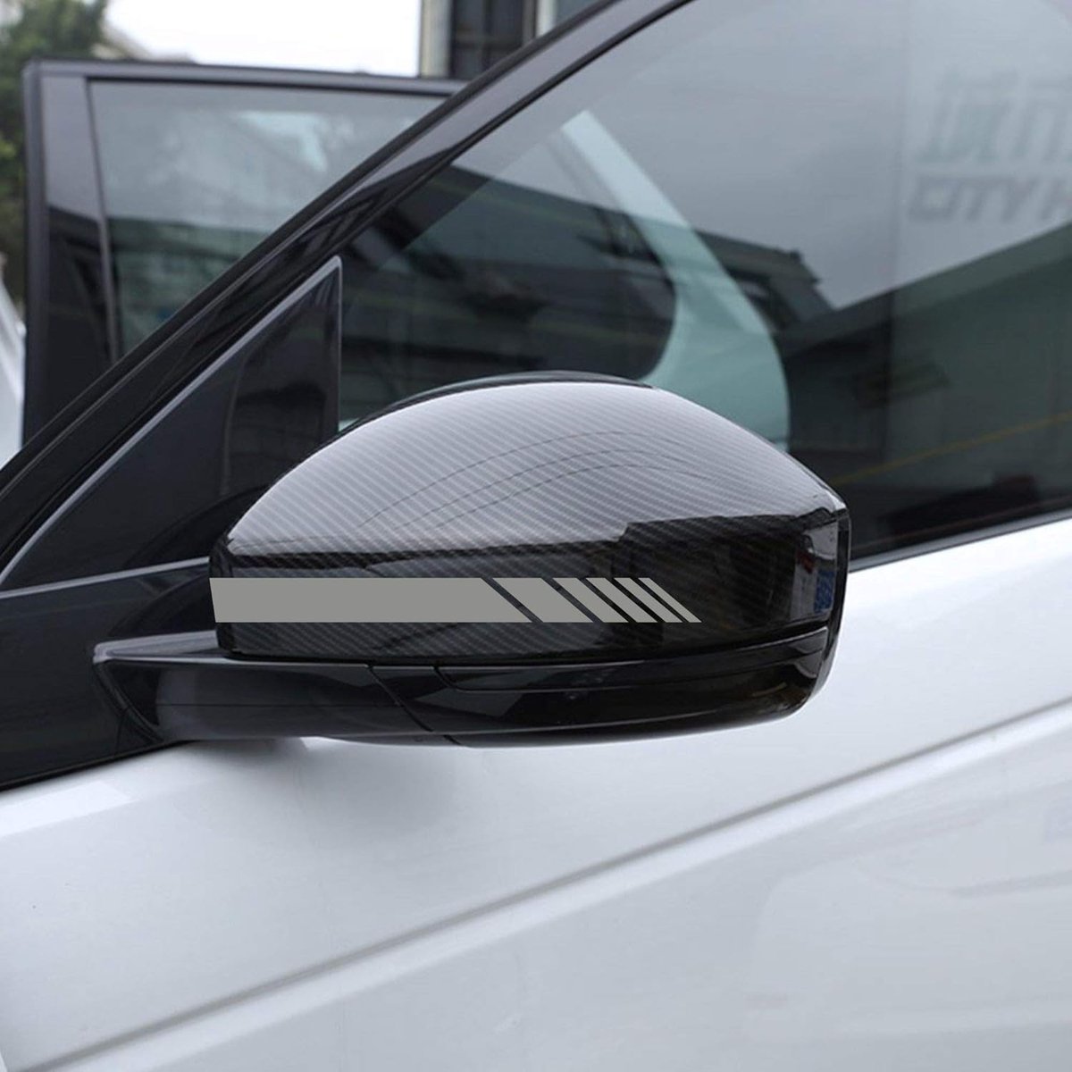 Autospiegelsticker met gestreept design, verpakking met 6 stuks van verschillende breedtes voor auto (zilver)