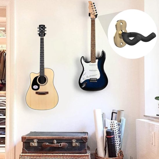 Gitaarhouder voor aan de muur, gitaar-wandhouder, 1 stuks metalen gitaarhouder met sponsbescherming, geschikt voor alle gitaarsoorten, elektrische gitaren — afbeelding 4