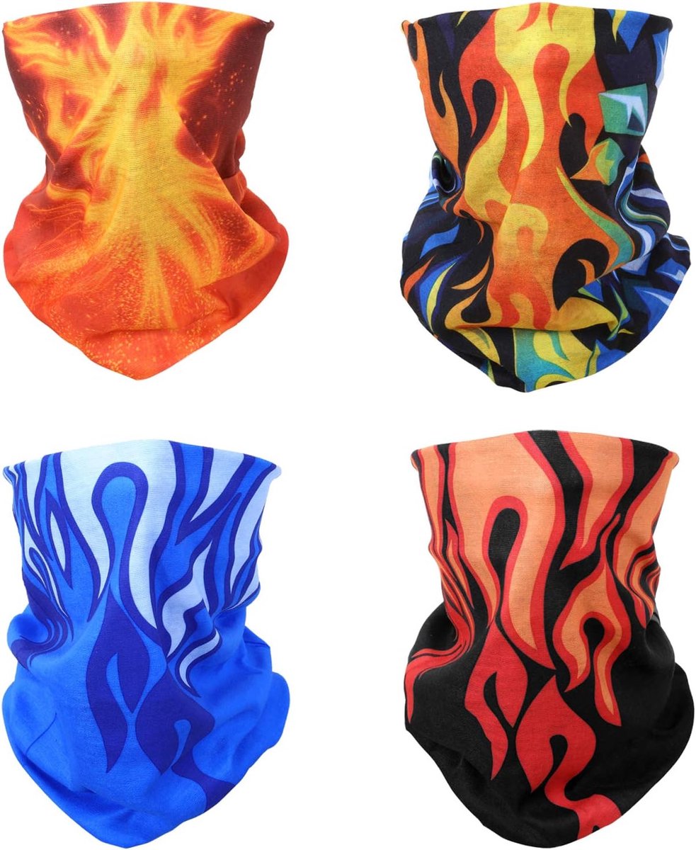 4 Hoofdband Bandana Bivakmuts Halfgelaatsmasker Schildhoofd Haarsjaal Halsbeenkap Muts Multifunctioneel Voor Dames Heren Ademend Herbruikbaar Wasbaar Vuurvlam Phenix Zwart Blauw