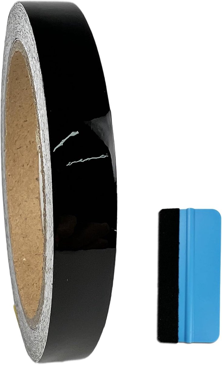 Zwarte hoogglans, zelfklevende vinyltape met luchtafgifte, bevat installatiegereedschapset (1,3 cm x 900 cm)