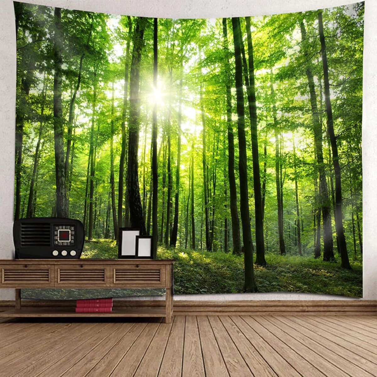 Wandtapijt Bos, Natuurlijk Groen 210x140 Wandkleed Motief Wanddecoratie voor Slaapkamer Kinderkamer