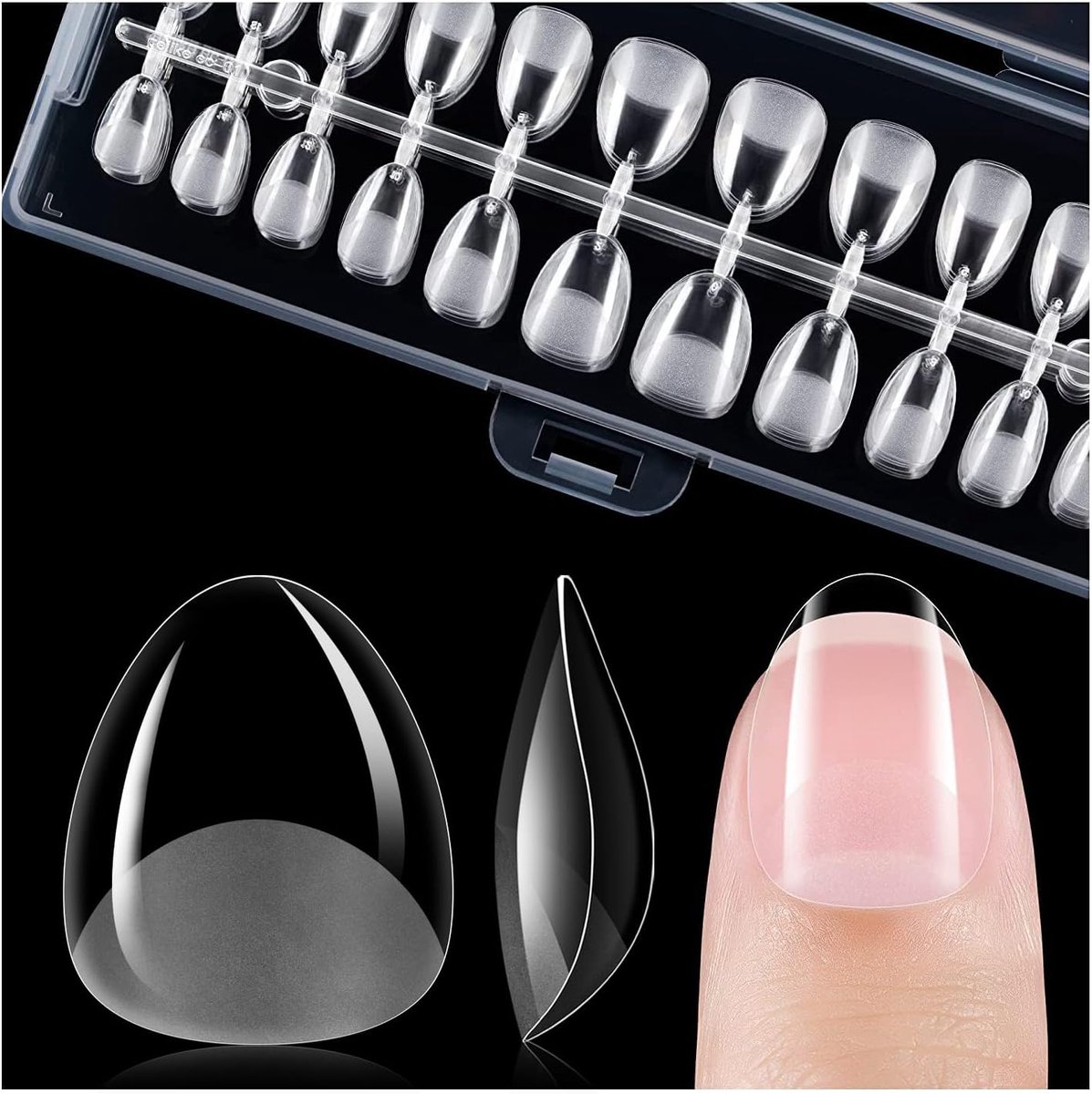 ec Extra korte amandelnageltips voor brede nagels | Volledige afdekking, XXS zachte kunstnageltips van PMMA-hars, doe-het-zelf, thuis, salon, 240 stuks, 18 maten