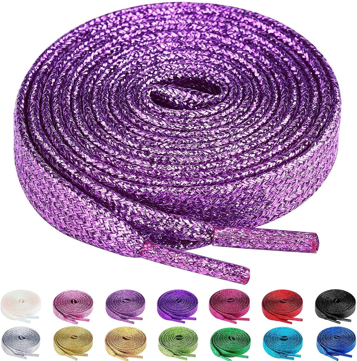 2 paar glitterveters 10 mm breed voor sportschoenen, sneakers | platte schoenveters, glanzende, 15 kleuren, 5 maten, voor loopschoenen, canvas, casual schoenen, laarzen