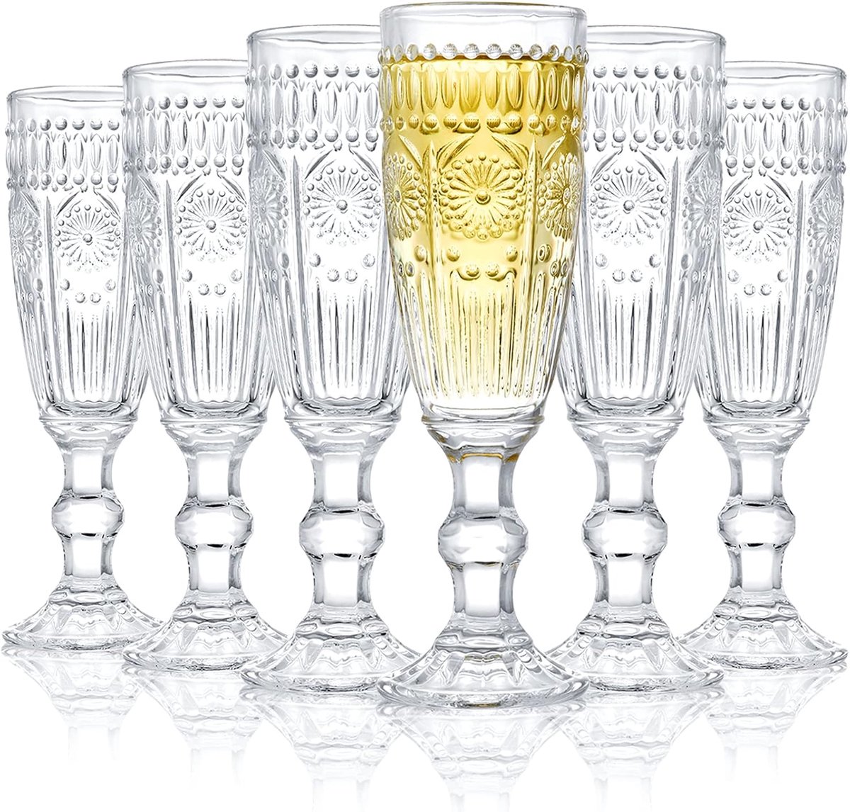 6 Pack 5 oz glazen champagnefluiten, vintage mousserende wijnglazen voor champagne, cava, prosecco
