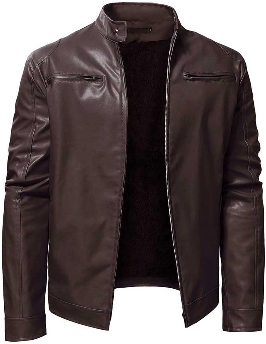 Faux Lederen Jas PU Motorfiets Bomber Slim Fit Soft Touch Klassieke Stand Kraag Casual Rits Jas Dikker Warm Winddicht Thermische Windjack Pluche