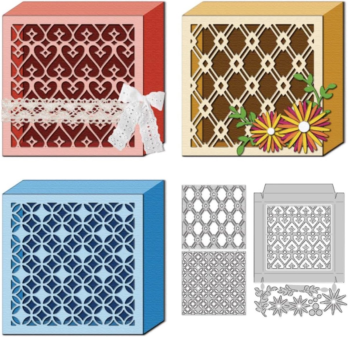 3D-stansvorm in de vorm van een vierkante doos voor het maken van kaarten, stanssjabloon, scrapbooking, reliëf, stansvormen, stansen voor wenskaarten, knutselpapier, albums, uitnodigingen