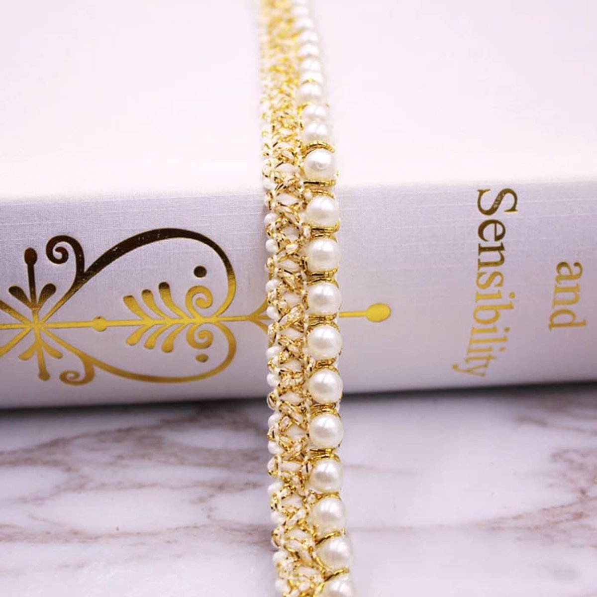 2 Yards Parelband Vintage 1,5 cm breed Glitter Goud Koord Lint Decoratielint Sierlint voor Bruiloft Decoratie DIY Handwerk Kleding Rugzak Haaraccessoires Naaitoebehoren