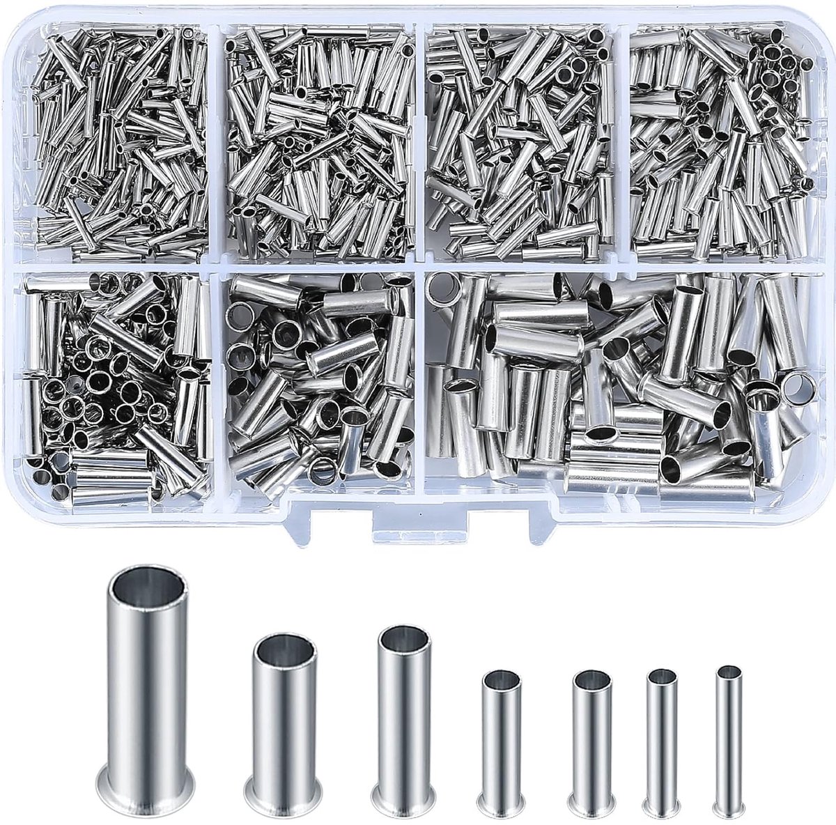 750 Stk Nietgeïsoleerde Aderhuls Assortiment, Koperen Klemmen, Niet-geïsoleerde Kabelklemmen Kabel Ferrari's, voor Elektrische Verbindingen, 10-22 AWG