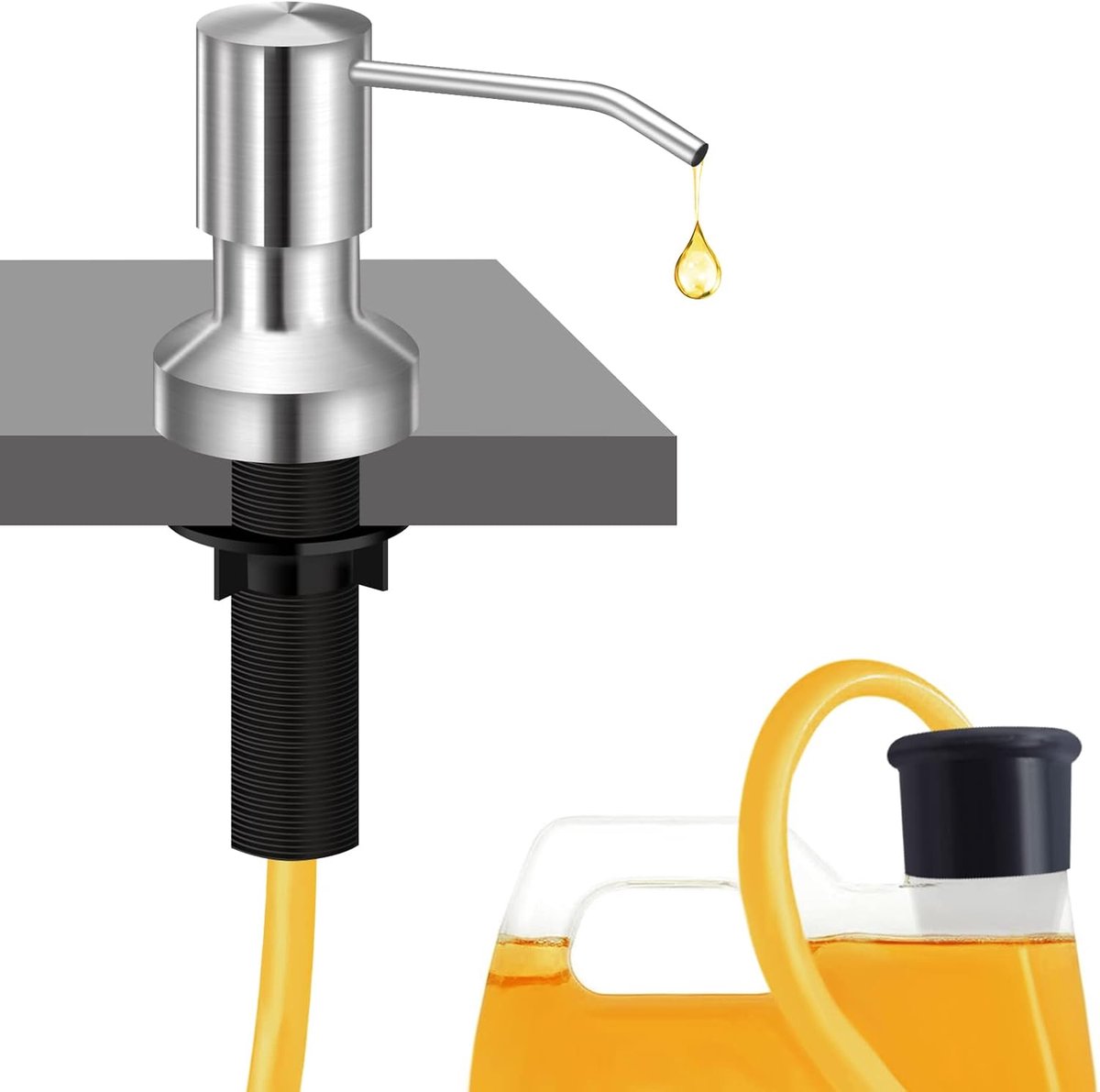 zeepdispenser voor gootsteen, aanrecht ingebouwde gootsteen zeepdispenser met 47" verlengbuis kit, het is niet nodig om de kleine fles opnieuw te vullen (geborsteld nikkel)