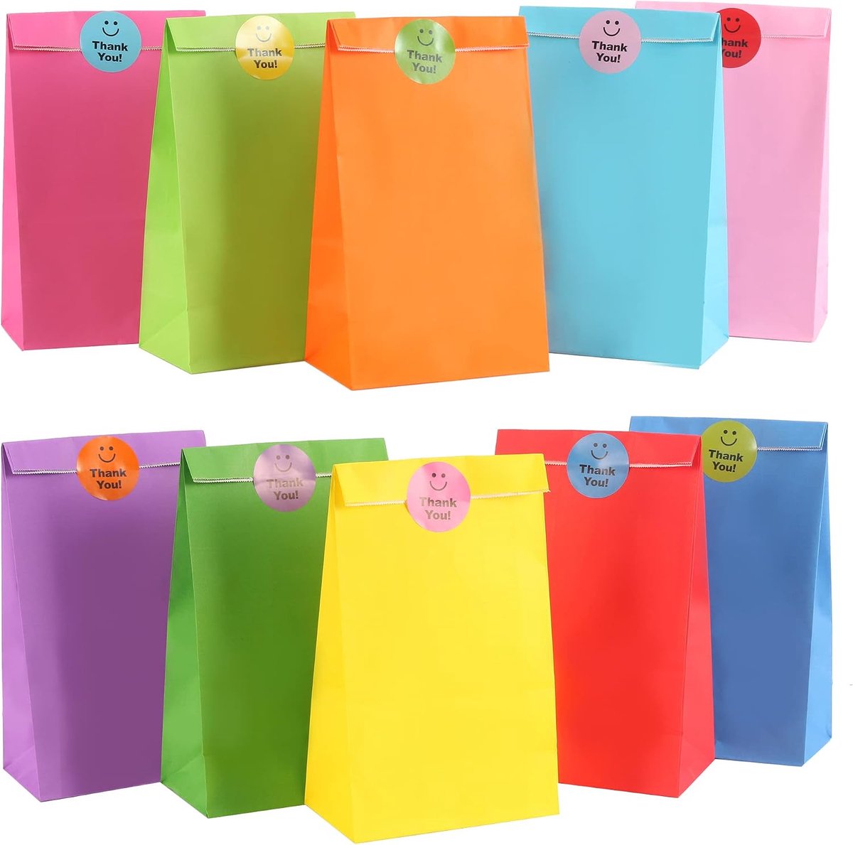 zakjes voor snoep, geschenkzakjes, 20 stuks kleurrijke cadeauzakjes van kraftpapier met 20 stickers voor het verpakken van geschenken, doe-het-zelf, bruiloft, kinderverjaardag, Kerstmis