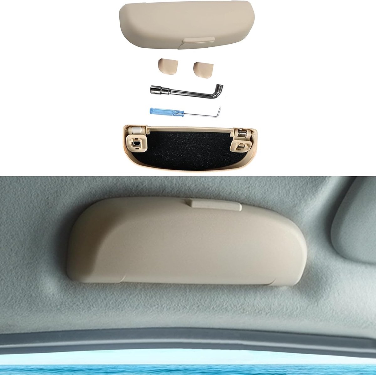 Brillenkoker Brillenkoker voor XC40 XC60 XC90 V60 V90 S90, Zonnebrilhouder Brillenetui Interieur Opbergdoos Organizer (Beige)