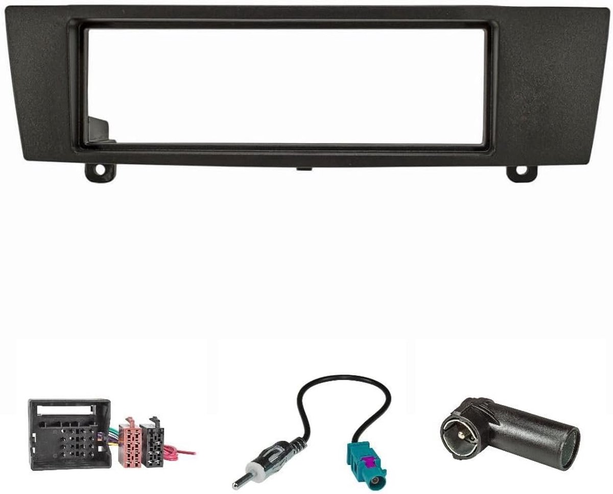 tomzz Audio 2404-035 Radio installatie frame Set geschikt voor bmw 1er e87 3er e90 z4 e89 zwart met quadlock-adapter iso, Fakra-antenne-adapter Din iso