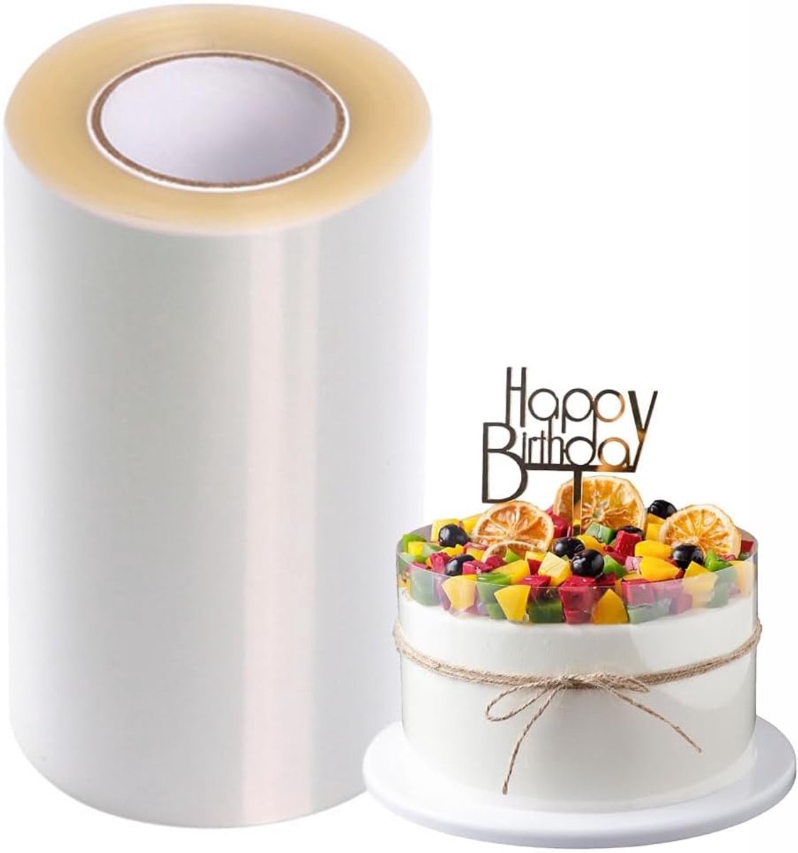 Taartrandfolie 30 cm x 10 m, transparante acetaatrol, taartfolie, acetaatfolie, herbruikbaar, harde taartfolie voor mousse, cake, chocolade, room, dessert, knutselen