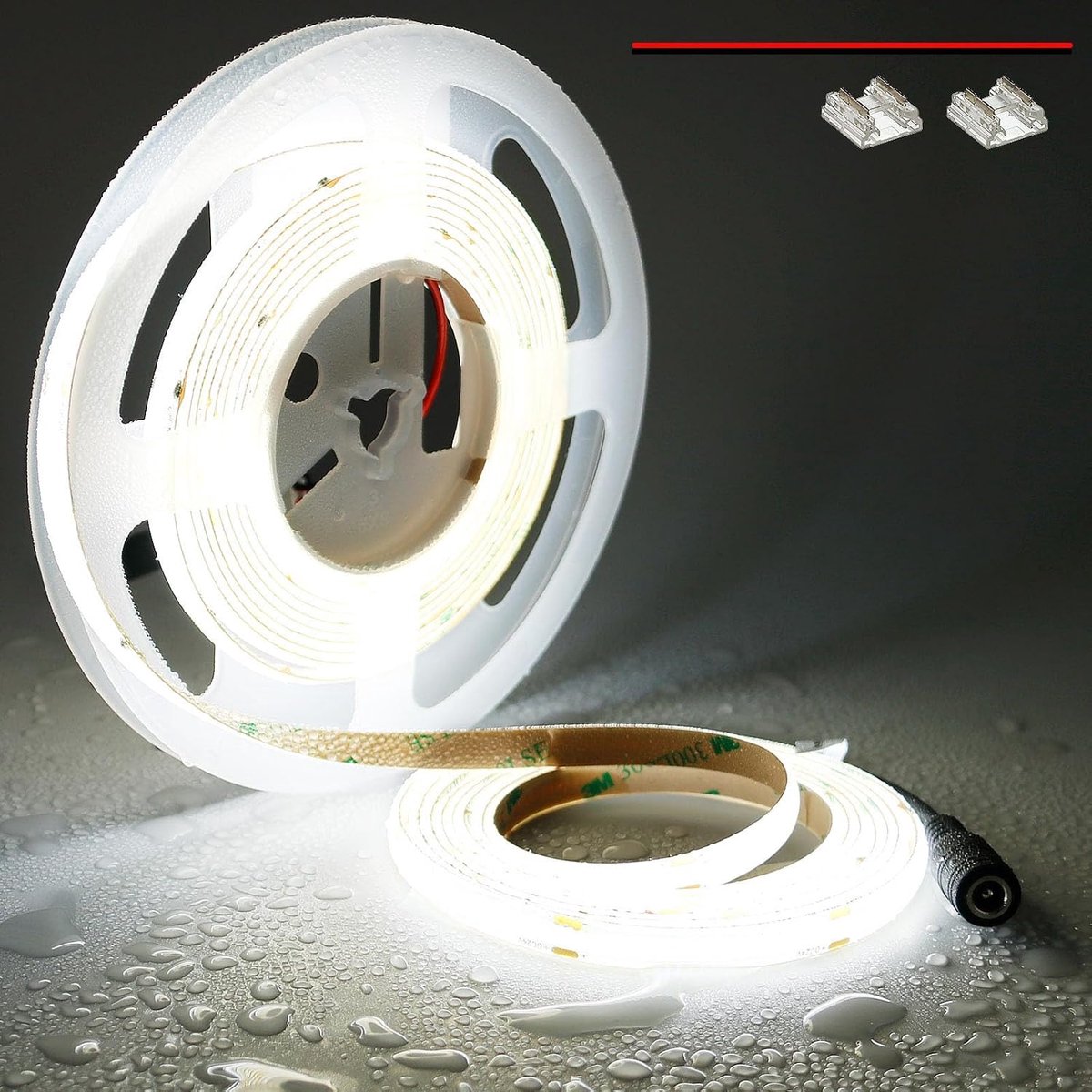 24V COB LED Strip 5M Waterdicht IP65 Daglicht Wit 5000K 480LEDs/M Super Helder CRI>90 Buiten/Binnen Snijbaar Dimbaar Energiezuinige Woonkamer Keukenkast DIY Decoratieve