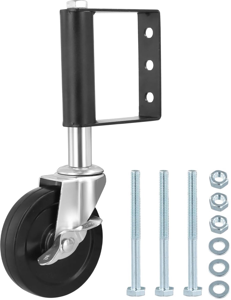 Wielen voor poort met vering, rubberen wielen met rem, draaibaar veerwiel, wielen voor houten poort, 10,2 cm, draagvermogen 100 kg, zwart