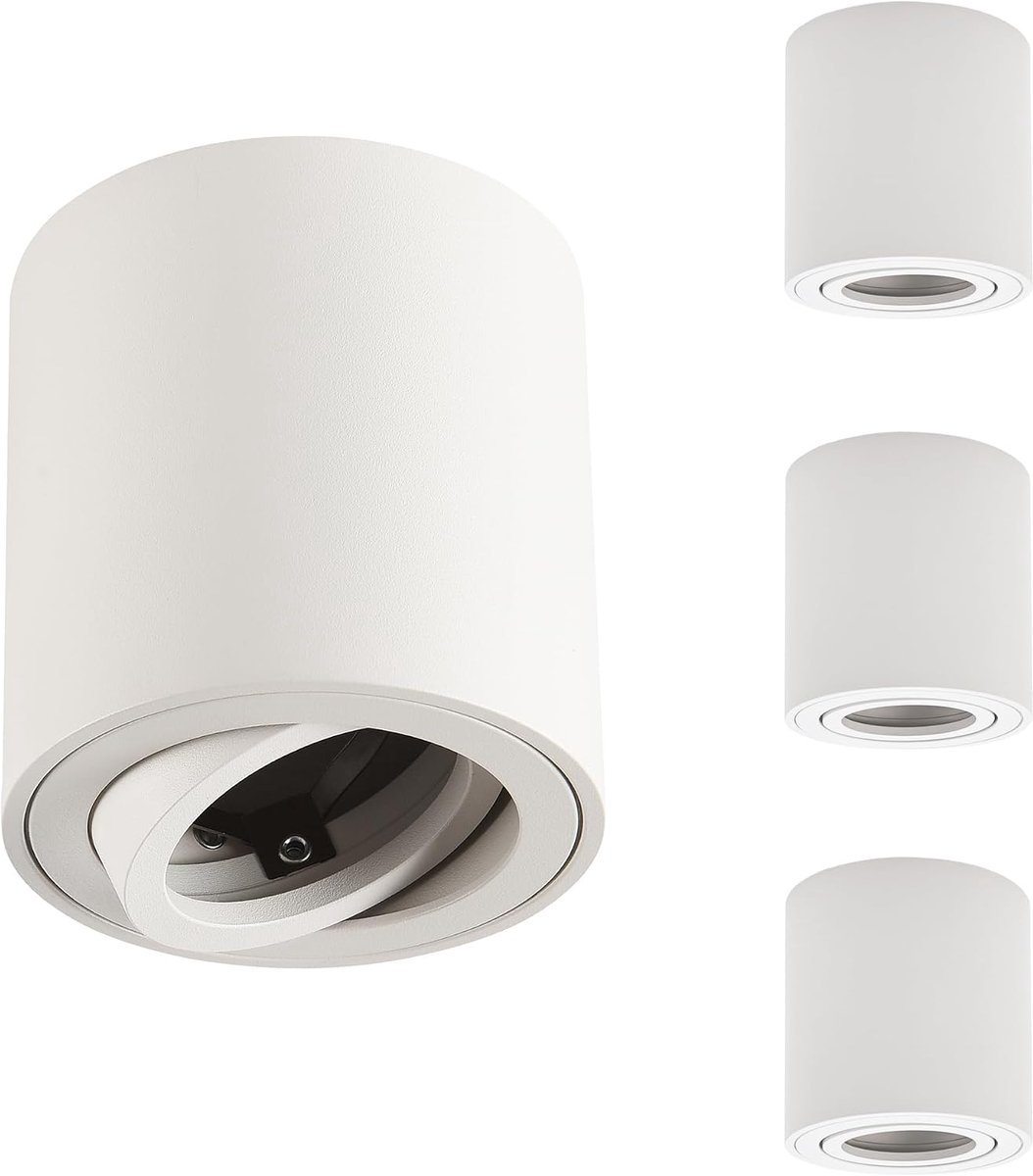 plafondspot, opbouwspots, wit, opbouwspot zwenkbaar, plafondlamp, 230V, met GU10-fitting, plafondlamp, opbouwspots van aluminium, opbouwlamp, downlight rond, 4 stuks