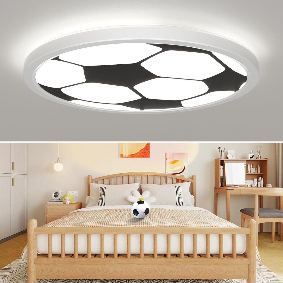 plat, 24 W, rond, 4000 K, warmwit, voor woonkamer, slaapkamer, kantoor, keuken, badkamer, hal, balkon, kinderkamer, meisjes, jongens, Ø 30 cm, voetbal