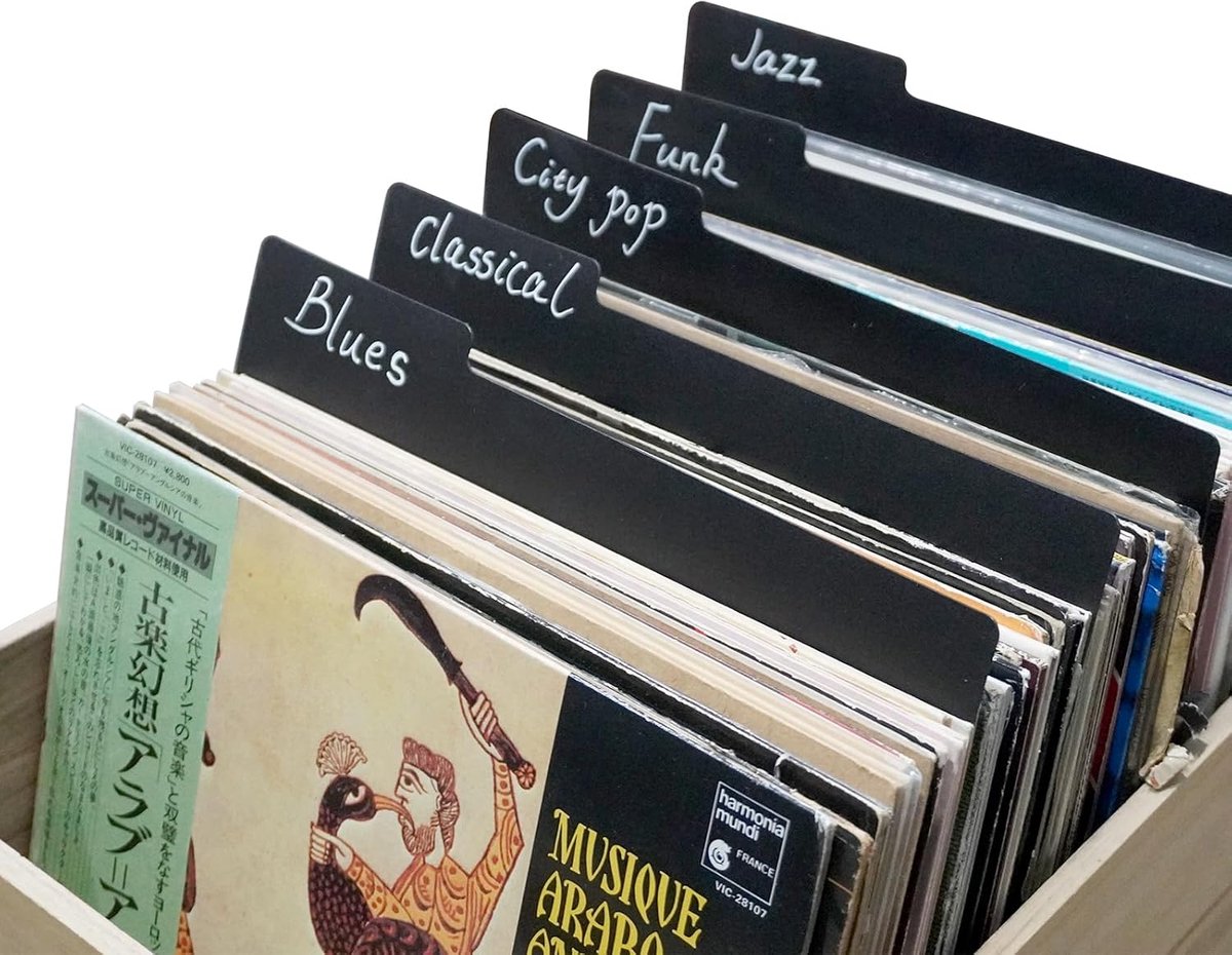 sdroceRyaM 10 stuks Vinyl Record Dividers 32,8 cm Zwart Categorie Tab Dubbelzijdige Plastic Dividers Vinyl Record Gidsen voor LP, Boekenkast Sorteren en Opslag