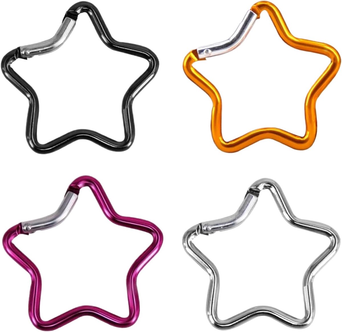 Karabijnhaak, 4-delige sleutelhanger, ster, schaarkarabijn, 48,5 mm aluminium rugzak, veiligheidsgespen, ster karabijnhaak voor outdoor-activiteiten, doe-het-zelf accessoires