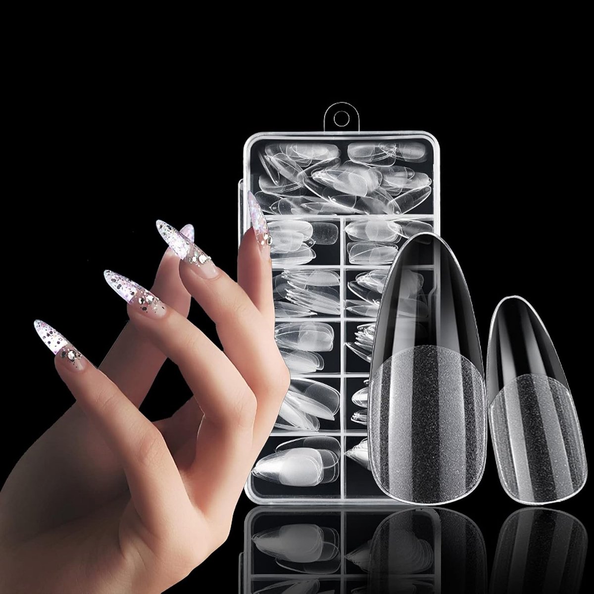 transparant, 240 stuks, 12 maten, natuurlijke nagels, valse nagels, nageltips, acryl, met doos voor vrouwen en meisjes