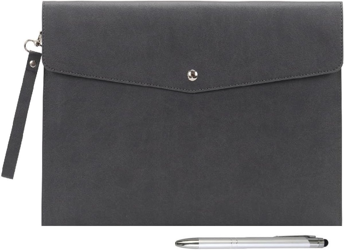 A4 Kunstleren Envelop Documentenmap Multifunctionele Papierwaren Tas - Portfolio Bestand voor Papier Briefpapier Organizer Tablet Hoes PC Mouw Zakelijk Kantoor School(Donkergrijs)