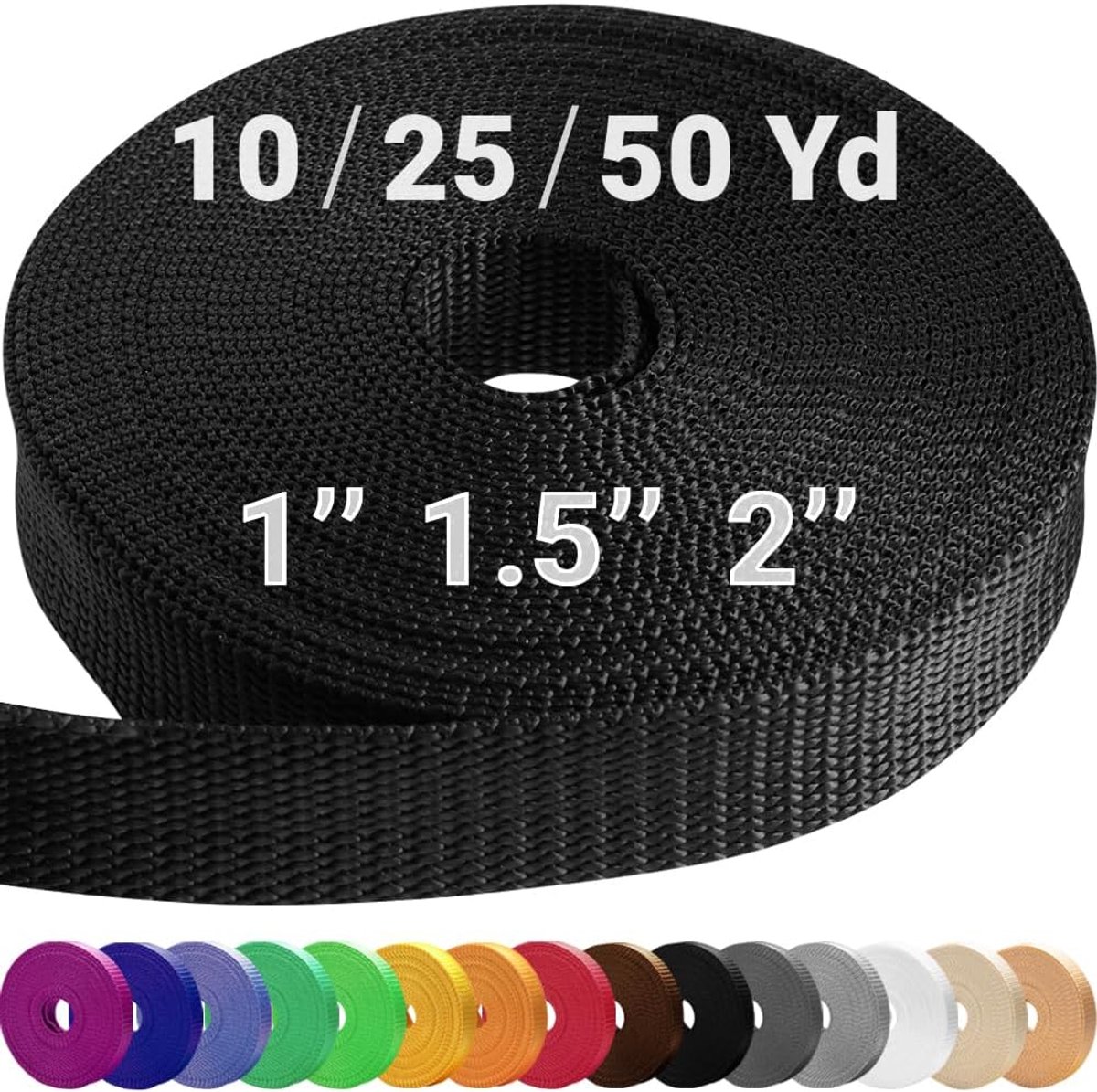 38 mm Webbing – Zwart – 23 m – Sterke Webbing voor Buiten Binnen Knutselen DIY (1,5” 25y)
