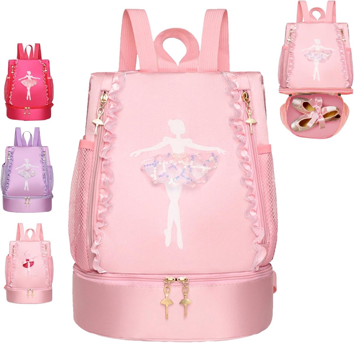 Zwemtas voor kinderen, ballet, dansen, sporttas met trekkoord, waterdichte rugzak met bodemvak, 33 x 26 x 16 cm groot, kindergymtas, voor meisjes en jongens