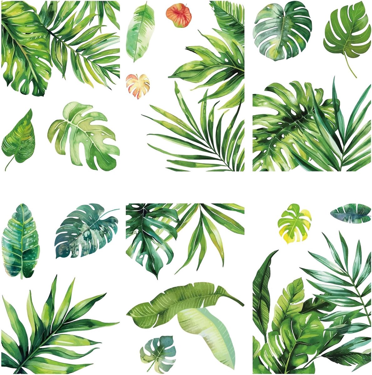 Raamstickers met groene bladeren, 8 vellen, raamstickers van pvc, afneembaar en waterdicht, voor thuis, woonkamer, balkon, keuken, bloemist, café, decoratie