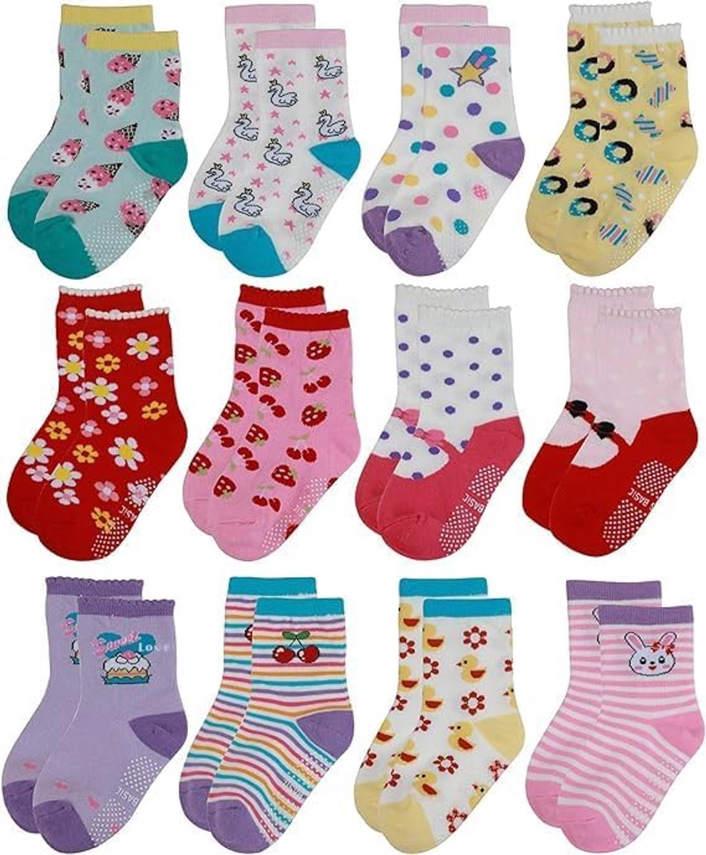Sokken, antislipsokken, babysokken, antislip, voor 0-7 jaar, pasgeborenen, kinderen, peuters, jongens, meisjes, roze, 0-12 Maanden