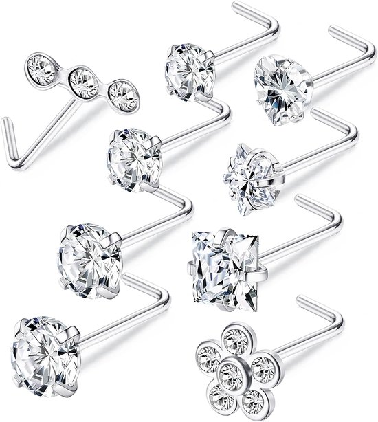 Studs Kit 9 Stks Chirurgisch Staal L Vormige & Schroef Zilver & Gouden Neus Studs Sieraden met 1,5 mm tot 4,5 mm CZ voor Alle Neuspiercing Sieraden voor Vrouwen Mannen — afbeelding 5