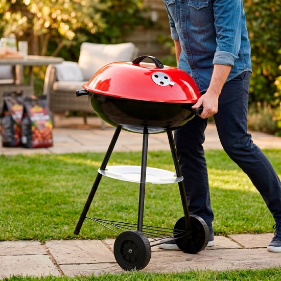 Springos Houtskool barbecue - BBQ - Draagbaar - Op Wielen - Asopvangbak - Kunststof - RVS - Zwart - Rood van springos — afbeelding 5