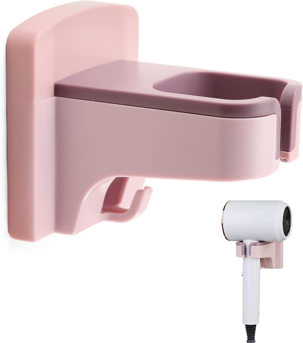 Föhnhouder Wandbevestiging Zelfklevend - Roze - Handsfree Ontwerp - Gemakkelijk Föhnen - SnelShoppen