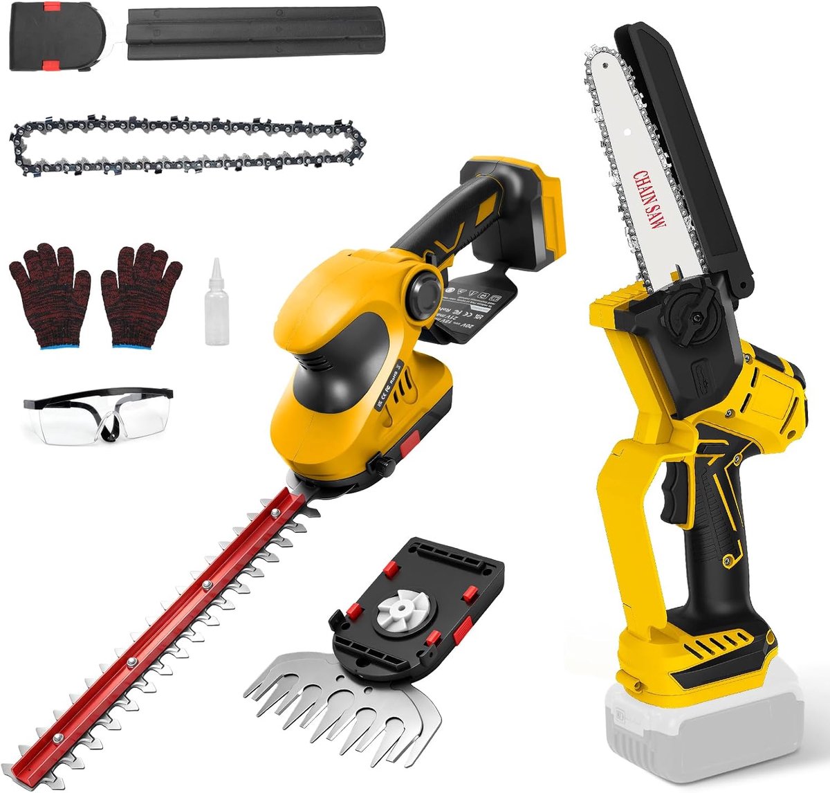 SnelShoppen - Accukettingzaag en Heggenschaar Set - Borstelloze Mini-Kettingzaag voor Dewalt 18V 20V - Veiligheidsslot - Struikschaar en Takzaag voor