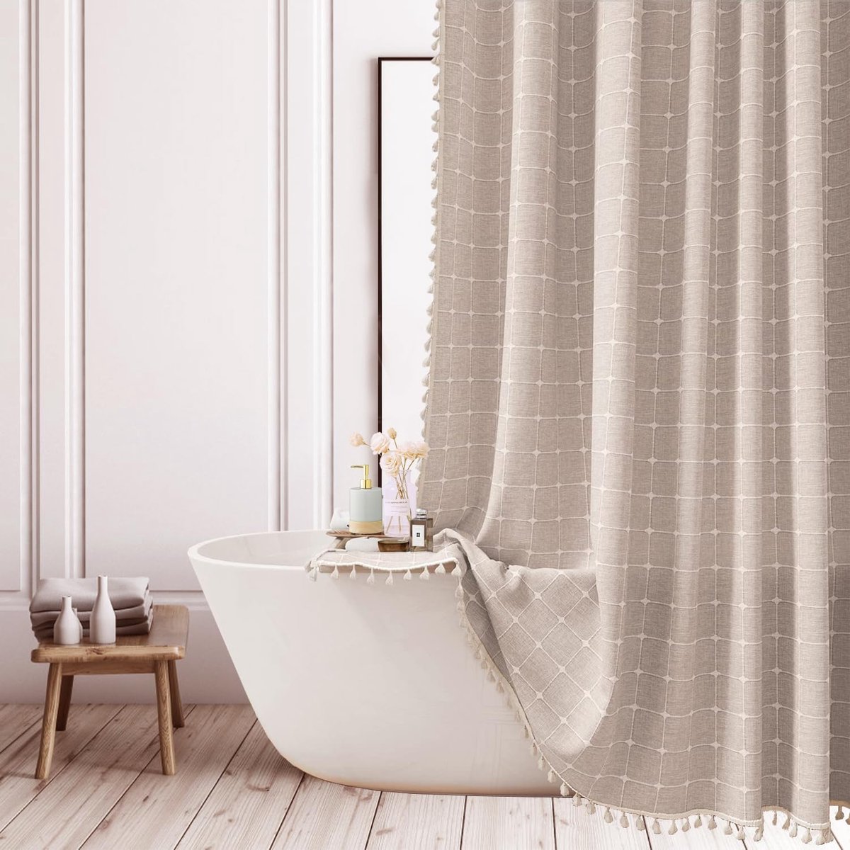 Douchegordijn 72x72 inch - Boho Country Stijl - Vintage Chic Cottagecore - Dikke stof met franjes - SnelShoppen
