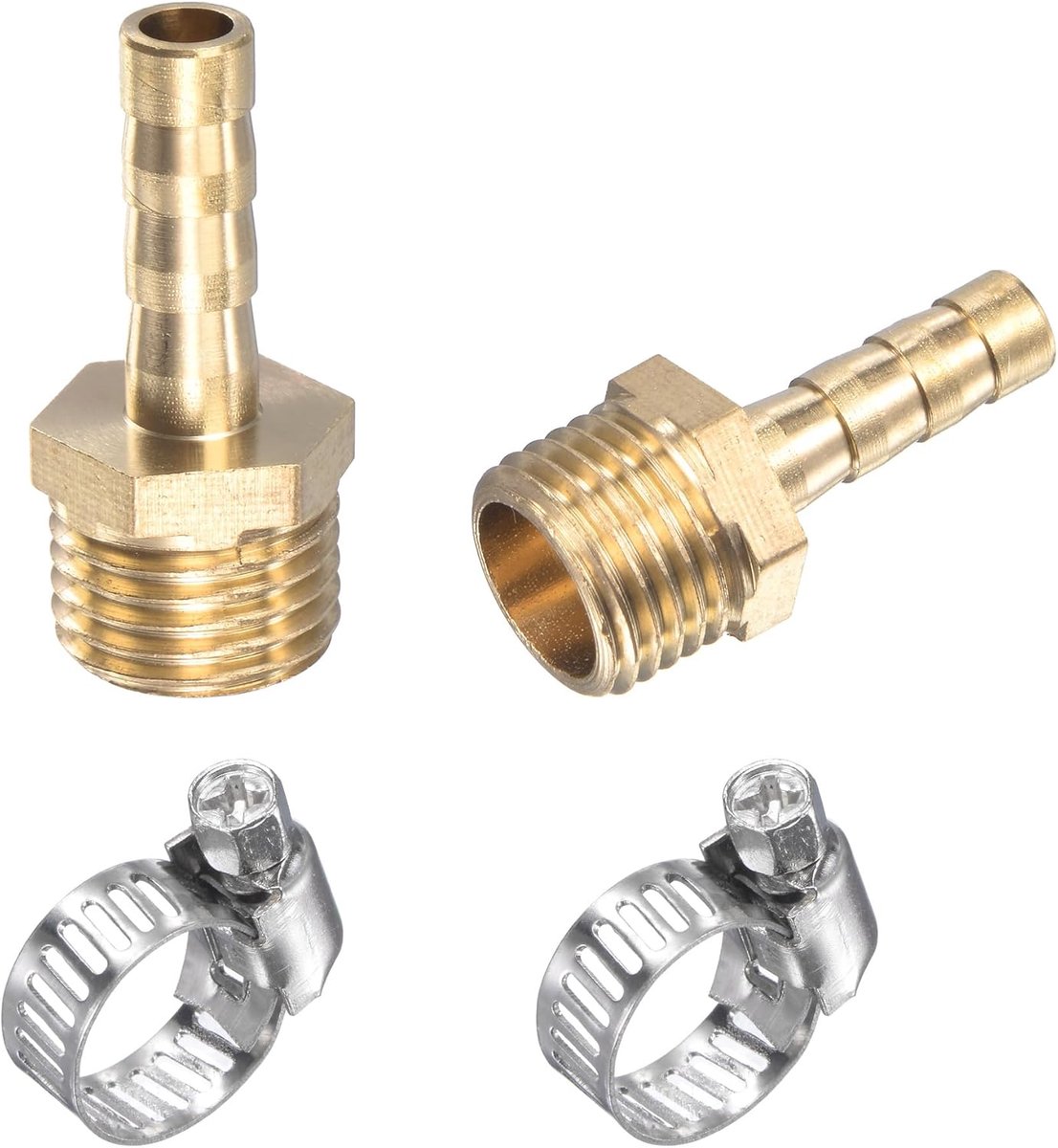 sourcing map Messing Buis Prikkeldraad Rechte Fitting 6mm x G1/4 Mannelijke Schroefdraad Pijp Connector met Roestvrij Staal Buis Tang Pack van 2