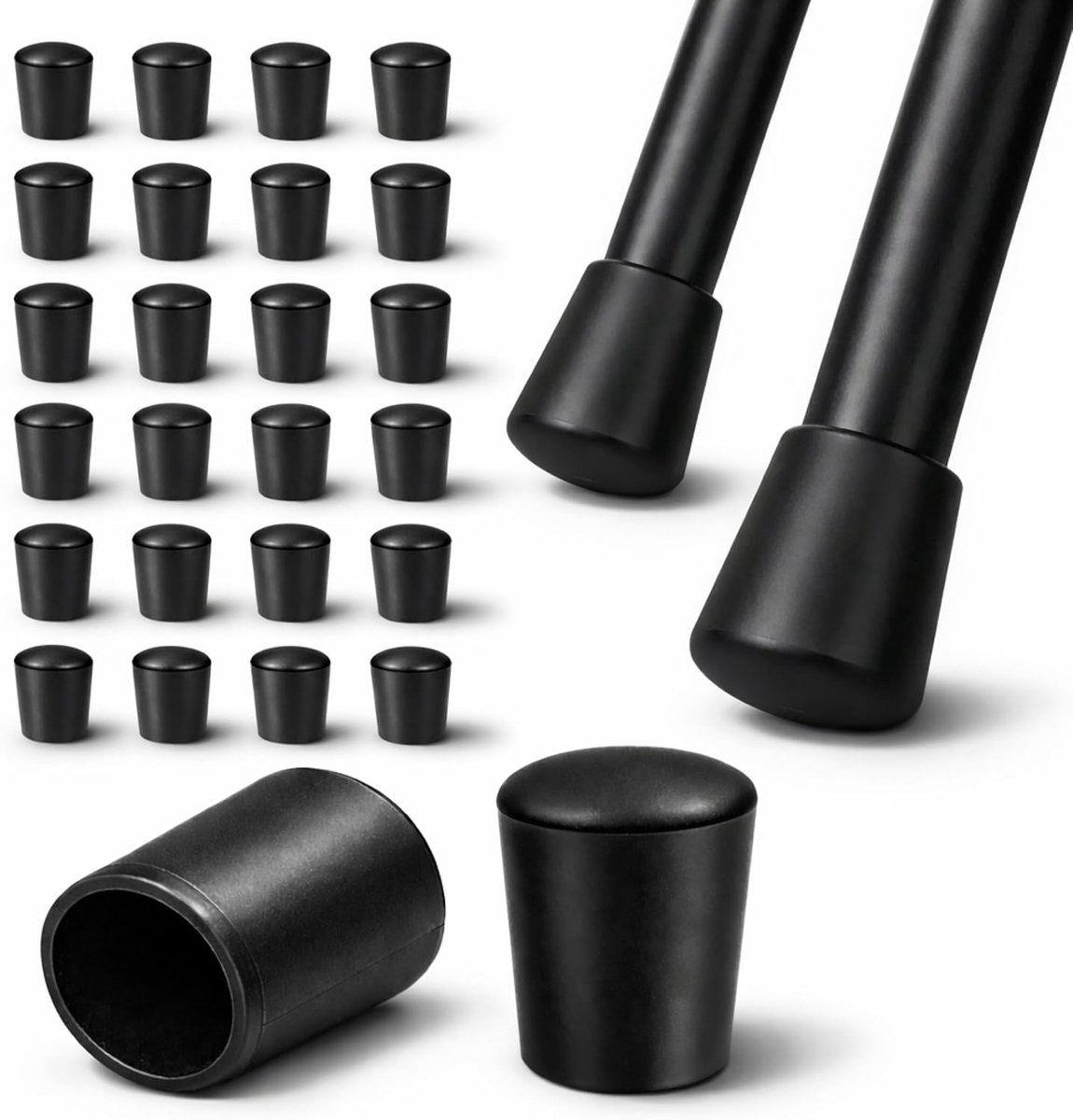 - Set van 16 ronde stoelpootdoppen 20 mm – stoelpootbescherming van thermoplastisch flexibel zwart om te stylen op ronde buis – krasbestendig, geluiddempend – meubels thuis & pro