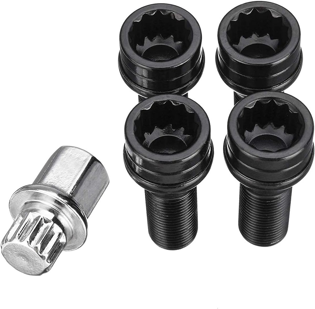 M14 x 1.25 Wielvergrendeling Bouten Lug Moer Zwart + Sleutel compatibel met BMW Mini R54 R55 R56 R57 R58 R59 R60 F55 F56 F57 compatibel met BMW 1 2 3 4 5 6 7 Serie X1 3 5 6