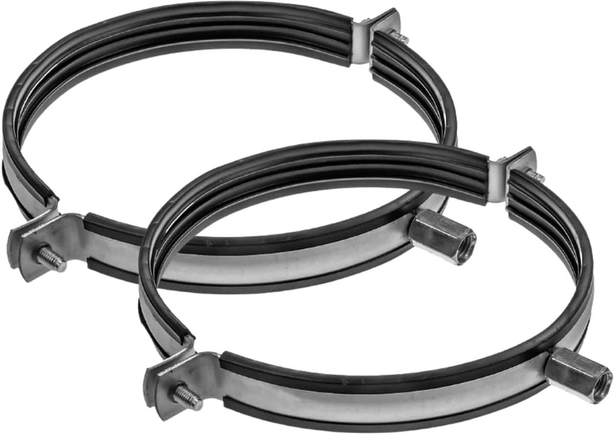 Vent Systems Ø160mm 2 stuks buisklemmen voor alle soorten ventilatie, ronde rechte kanalen aansluiten aan muur of plafond. met rubber voor geluidsonderdrukking