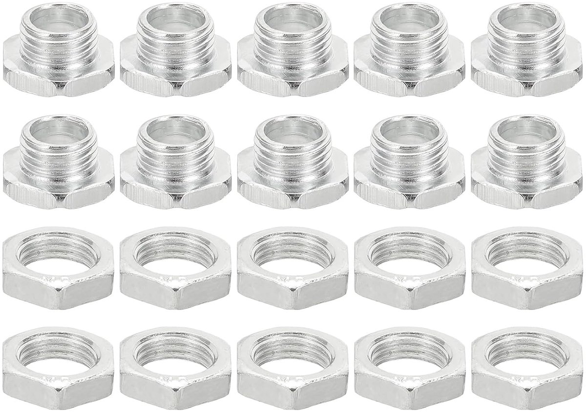 M10 x 8 mm zeskantschroeven en moerenset, 10 stuks holle schroeven met fijne schroefdraad assortiment zeskantschroef doorgaand gat bouten kroonluchter bevestigingselementen