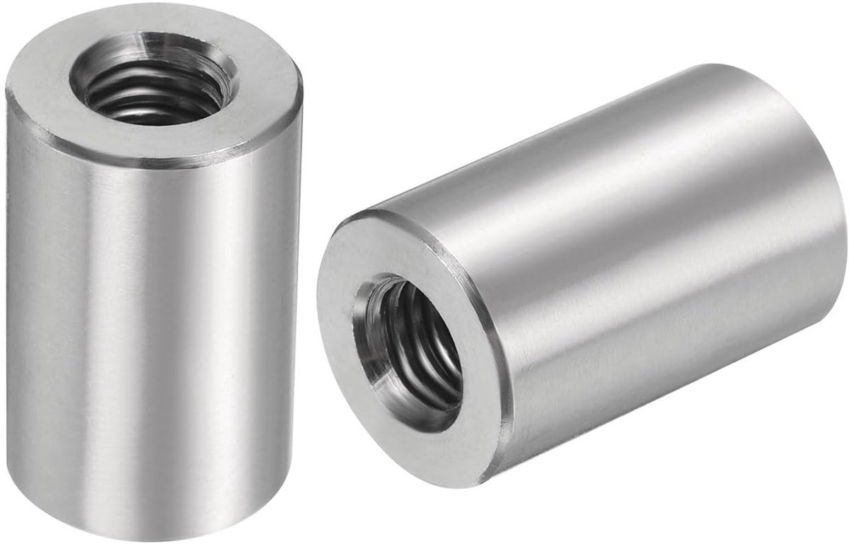 5 stuks M8 ronde stekkers, moeren, 304 roestvrij staal, moerkoppeling, 25 mm lengte, huls, stang, moer voor houder M8 x 25 x 16 mm