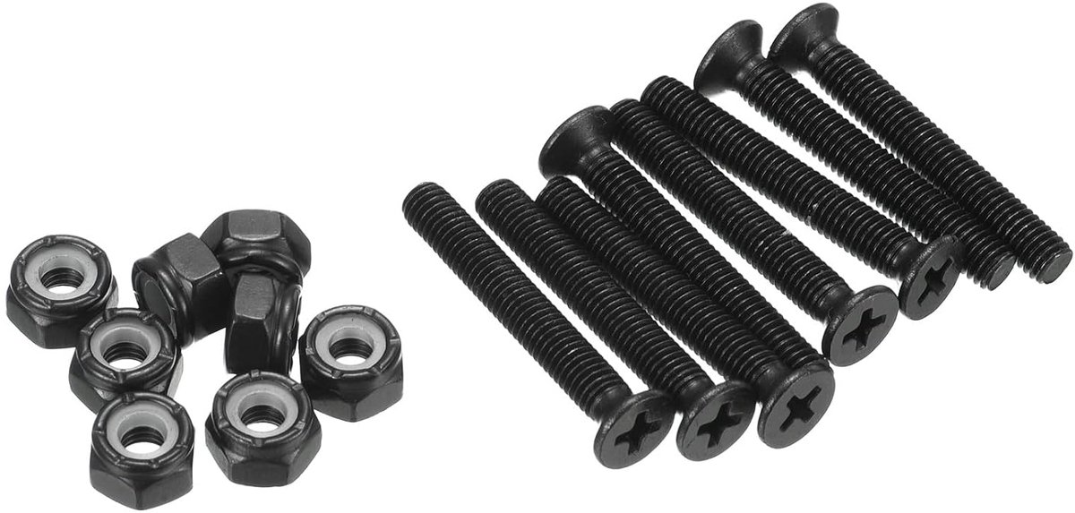 Hardware Kit, 3,5 cm montageschroeven volledige schroefdraad bouten moeren set voor longboard cruiser, zwart