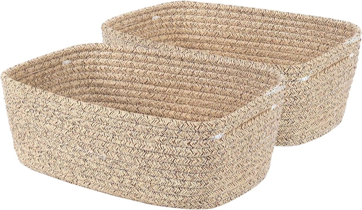 touwmand 33 x 21,6 x 13 cm, geweven opbergmanden kastorganisatorbakken, plankdozen voor het organiseren van thuiskantoor, kattenhondenspeelgoeddoos, lege geschenkmand, 2 stuks, bruin